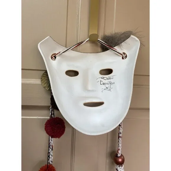 Costa Rica Ceramic Mask Feathers Boruca Style Signed By Artist Arroyabe Suraj - Picture 9 of 11